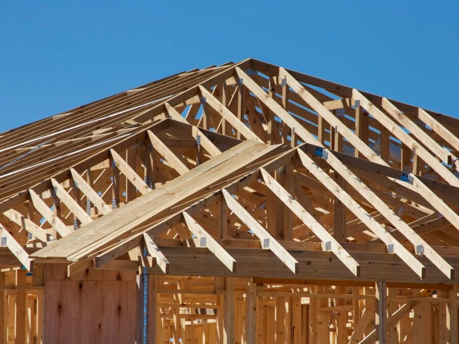 Timber roof trusses on a new family home under construction