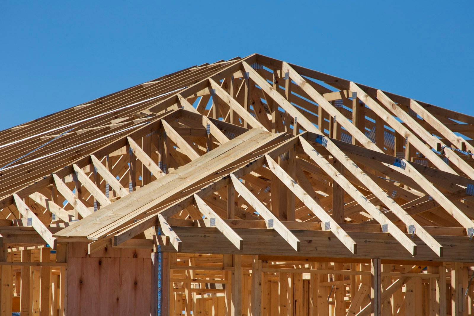 Timber roof trusses on a new family home under construction